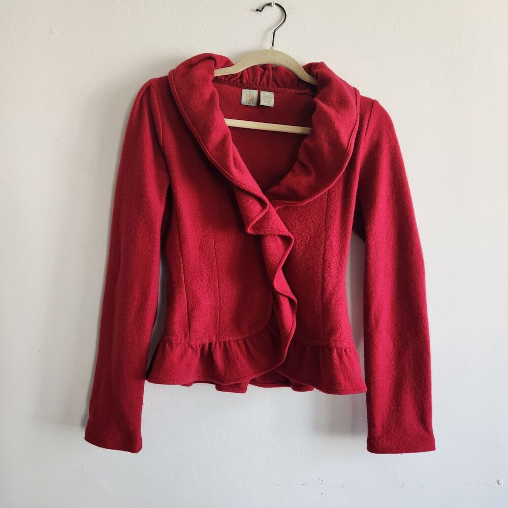 HWR Monogram red wool peplum elastic waist back jacket S preppy academia